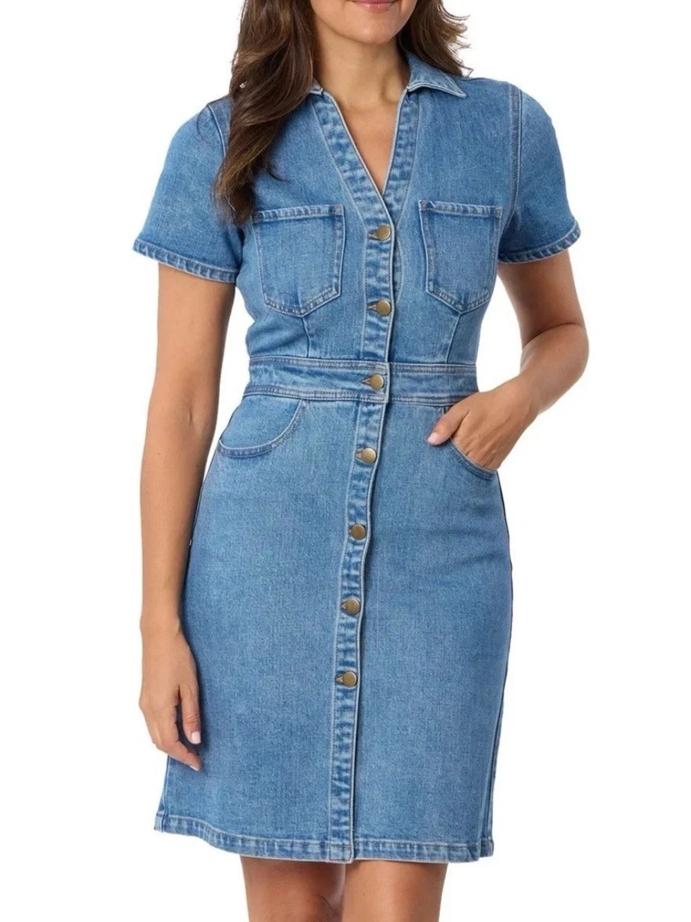 NWT Draper James Light Blue Denim Button-Front Midi Dress